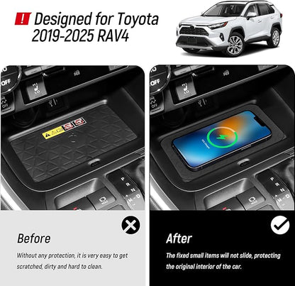 3PCS Center Console Organizer Compatible with Toyota 2019-2025 RAV4 Hybrid, Prime (PHEV) Accessories ABS Plastic & Silicone Material Center Console Liner Tray