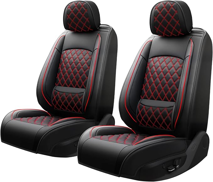 Car Seat Covers Compatible with Hyundai Santa Fe 2009-2026 - Waterproof & Breathable Luxury Leather All-Weather Seat Cushions Protectors, Airbag Compatible, Only 2 Front seat Covers (Redline)