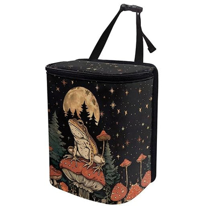 Talayituse Frog Mushroom Print Car Trash Can, Moon Star Design Portable Auto Garbage Bin Multifunctional Vehicle Interior Accessories with Adjustable Straps Universal Fit Truck SUV Sedan