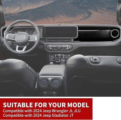 Center Console Dashboard Decorative Panel Trim Cover Kit Compatible with 2024-2026+ Jeep Wrangler JL JLU & Jeep Gladiator JT(Carbon Fiber)