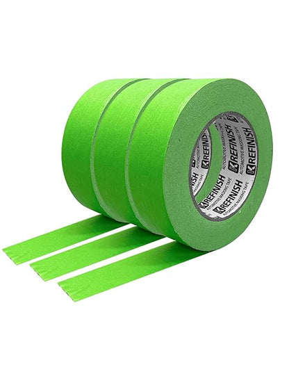 KREFINISH Painters Tape for Cars - Green, No Residue, Automotive Masking Tape - Heat Resistant for Paint Booth, 1.4 Inches x 60 Yards, 3 Rolls