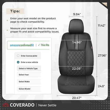 Coverado Car Seat Covers Full Set, Automotive Leather Seat Covers for Car，Universal Fit Front Back Seat Cover, Non-Slip Waterproof Breathable Car Seat Protector