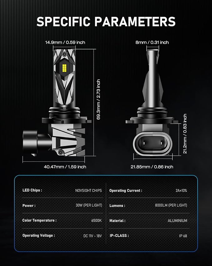 NOVSIGHT H10/9140/9145 Fog LED Bulbs - 400% Super Brighter 6500K Cool White, Fanless Light, 1:1 Size Design, 50000+ Lifespan, Plug and Play, Pack of 2