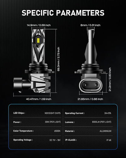 NOVSIGHT H10/9140/9145 Fog LED Bulbs - 400% Super Brighter 6500K Cool White, Fanless Light, 1:1 Size Design, 50000+ Lifespan, Plug and Play, Pack of 2