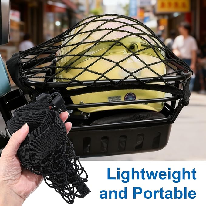 1 Pack Cargo Net for Motorcycle, Small Bungee Storage Net 12" x 11", Cargo Nets Helmet Luggage Nets, Elastic Bungee Mesh with 4 Hooks, Secure Gears & Helmet On Bike, ATV, Scooter, Black
