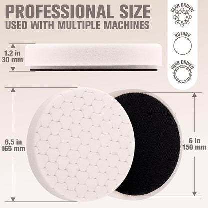 White Polish Pad, 3Pcs 6.5 Inch Face for 6 Inch Buffing Polishing Pads and Woolen Pads 150mm Backing Plate Compound Buffing Sponge for Car Buffer Polisher Compounding, Polishing and Waxing