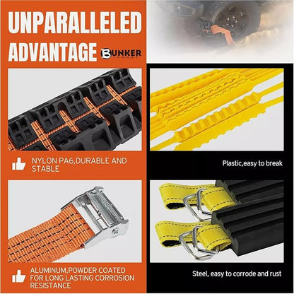 2 Pcs Snow Tire Strap, Tire Traction Straps Strong Grip Get Unstuck From Snow Mud Anti Skid Emergency Tire Straps with Gloves for Truck SUV