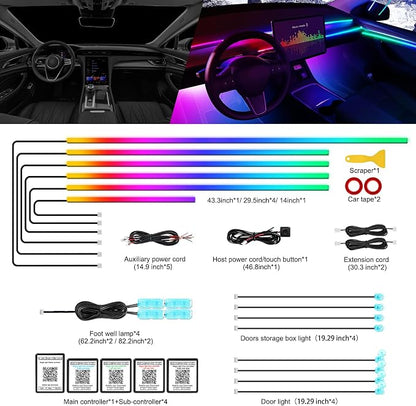 Dreamcolor Acrylic Interior Car LED Strip Light with Wireless APP, RGB 18 in 1 with 175 inches 612 LEDs Fiber Optic Strip Lights for Car, Dual Zone Symphony Neon Car Ambient Lighting