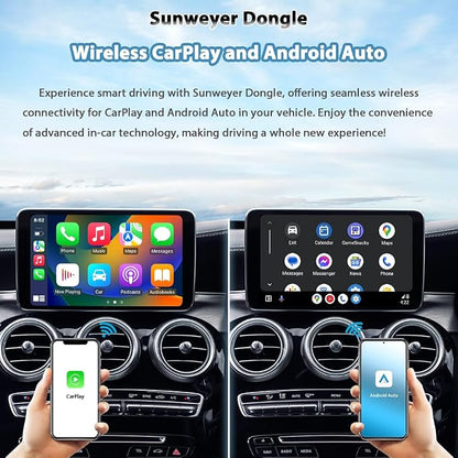 Sunweyer 2024 Latest Wireless CarPlay & Android Auto Dongle 2 in 1 Auto Connect Box,USB Type-C Port,Supports Online Updates Wired to Wireless Adapter