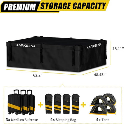ARKSEN Rooftop Cargo Carrier Bag Extra-Wide 31.5 Cubic Feet Waterproof Heavy Duty Car Roof Rack Bag for Full-Size Cars with 10 Reinforced Straps, 6 Door Hook Straps & Anti-Slip Mat
