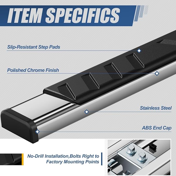 Auto Dynasty Flat Running Boards Compatible with 2004-2014 Ford F150 Extended Super Cab, Stainless Steel Side Step Rail Nerf Bars, 5” Step Bars, Polished Chrome