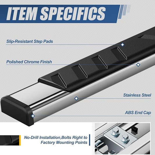 Auto Dynasty Flat Running Boards Compatible with 2004-2014 Ford F150 Extended Super Cab, Stainless Steel Side Step Rail Nerf Bars, 5” Step Bars, Polished Chrome