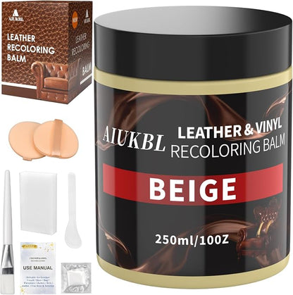 Leather Recoloring Balm, Leather Color Restorer, Leather Restorer for Couches, Leather Scratch Remover, Leather Scratch Repair, Leather Repair Kit for Furniture, Leather Dye (Beige)