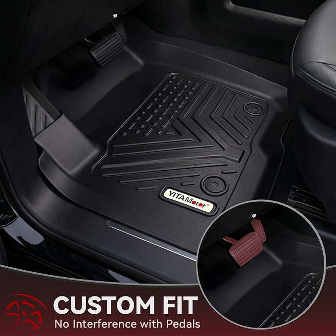 YITAMOTOR Floor Mats for 2019-2026 Chevrolet Silverado/GMC Sierra 1500 & 2020-2026 Chevy Silverado/GMC Sierra 2500HD/3500HD Crew Cab With Underseat Storage Box Bucket Seat, 1st & 2nd Row, Black