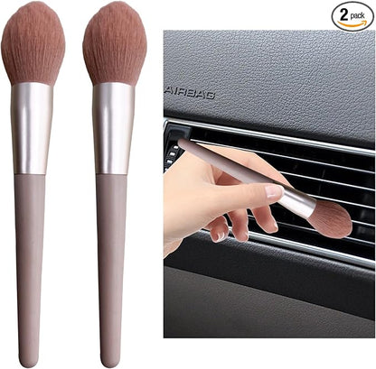 Dickno 2PCS Car Interior Dust Brush, Soft Scratch Free Auto Detailing Brushes, Universal Vehicle Interior Cleaning Tool for Automotive Dashboard, Air Vents, Leather (Long Pink)