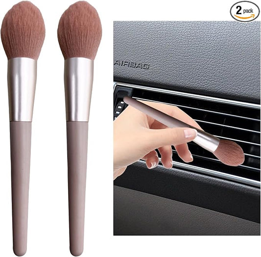 Dickno 2PCS Car Interior Dust Brush, Soft Scratch Free Auto Detailing Brushes, Universal Vehicle Interior Cleaning Tool for Automotive Dashboard, Air Vents, Leather (Long Pink)