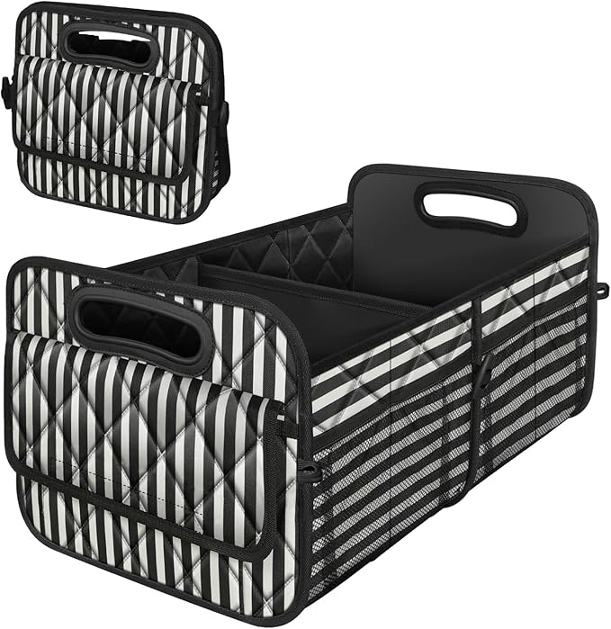 Deosk Trunk Organziers and Storage with Reinforced Handles,Car Accessories for Women/Men 50L Waterproof Polyester Trunk Organzier for Car/SUV/Minivan/Truck(Medium,Stripe)