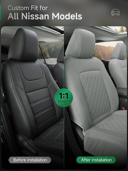 GIANT PANDA Front Seat Covers for Nissan Rogue Altima Sentra Versa Kicks Frontier Murano Pathfinder Maxima,Faux Leather Bucket Seat Cover Fit Nissan Seat Protectors (Gray Diamond) 2-Pack