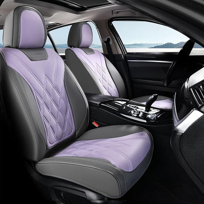 Coverado Car Seat Covers, Front Covers for Cars, Car Seat Cover Front Seats, Automotive Seat Cover, Waterproof, Leather Car Seat Cushion, Universal Interior Seat Protectors for Most Cars Gray-Pruple