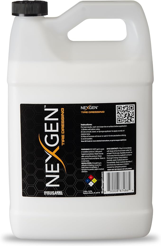 Nexgen Tire Dressing (Gallon) - Long-Lasting Tire Shine & UV Protection - Repels Dust & Debris - On-the-Go Car Detailing - Car Cleaning Supplies - for Tires, Dashboards, & Trim