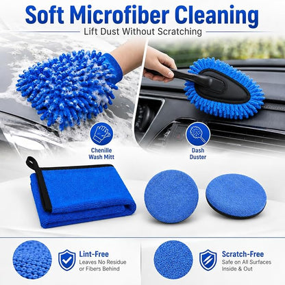 30 PCS Car Detailing Kit - Car Cleaning Wash Brush Set, Auto Interior Detailing Washing Brush Kit Tool, Car Cleaning Supplies, Exterior Wheel Drill Brush, Automotive Tools Detailing Brushes