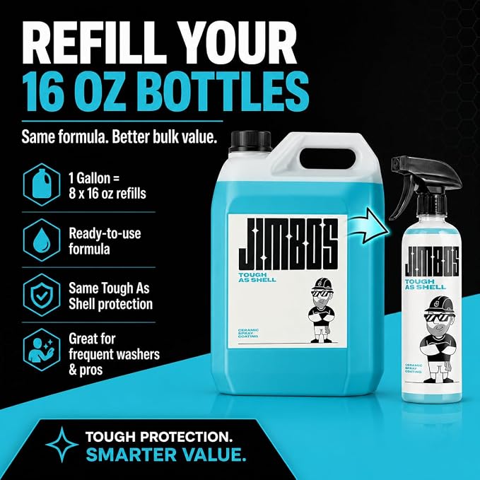 JIMBO'S TOUGH AS SHELL CERAMIC SPRAY COATING – Super Slick, No Streaks, Easy Ceramic Protection for Car Paint, Glass, Trim & More | Hybrid Formula with UV Protection | 1 Gallon