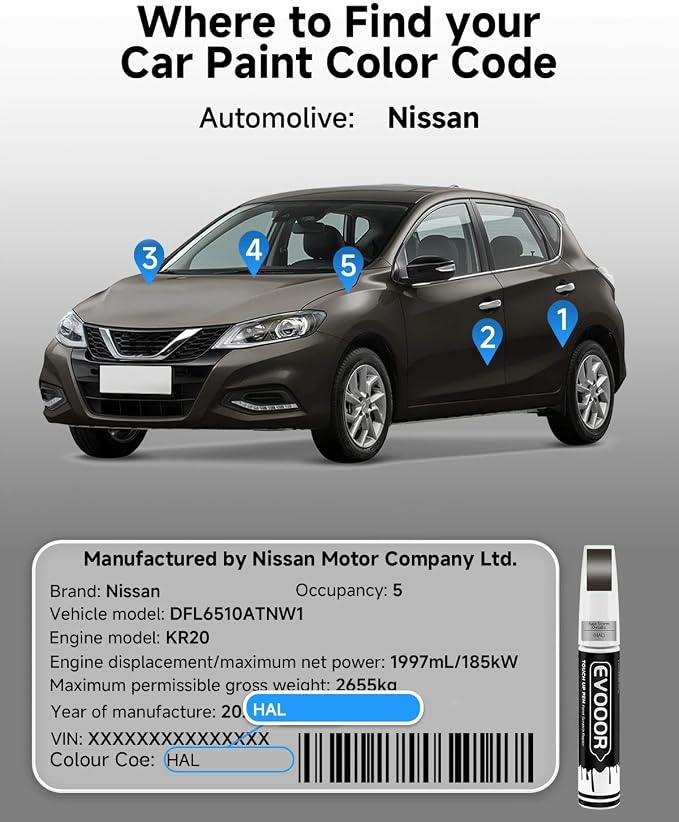 Touch Up Paint Compatible with Nissan Exact Match 2 in 1 Touch up Paint for Chips and Nicks Repair (Baja Storm Metallic(HAL))