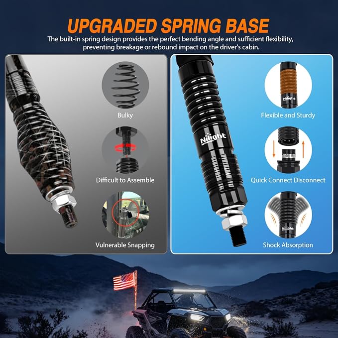 Nilight LED Whip Light 1PC 4FT Spiral RGB Antenna Whips with Spring Base, App/Remote Control DIY Chasing Patterns Brake & Reverse Lights for Side by Side ATV UTV RZR Can-Am Buggy Jeep