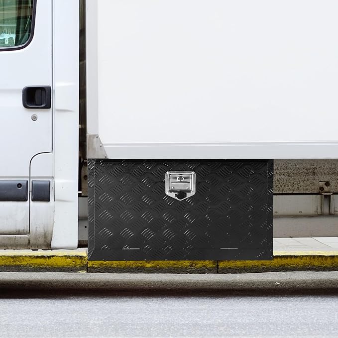 VEVOR Underbody Truck Box, 36"×14"×16" Pickup Storage Box, Heavy Duty Aluminum Diamond Plate Tool Box with Lock and Keys, Waterproof Trailer Storage Box with T-Handle Latch for Truck, Van, Trailer