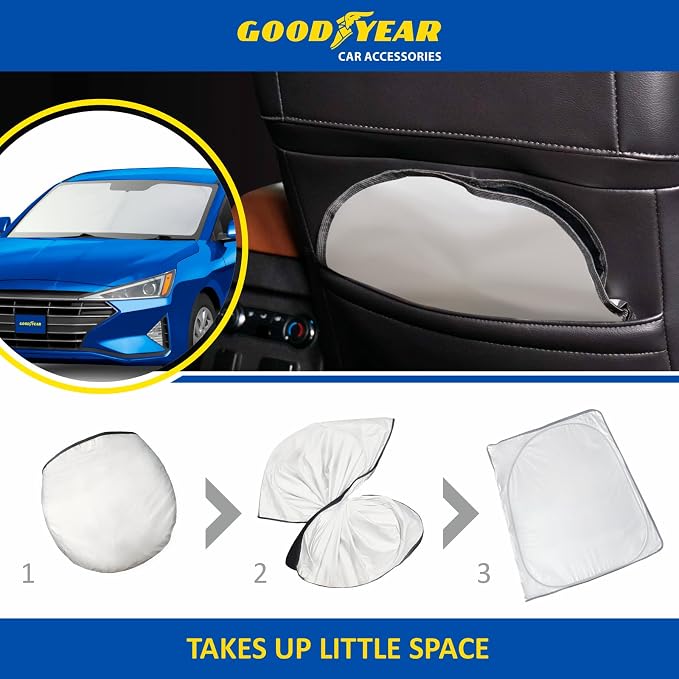 Goodyear Foldable Windshield Sunshade for Hyundai Elantra 2017-2020, Car Accessories, Sunshade Cover, Sun Shade Car Windshield, Window Sun Blocker - GY008352