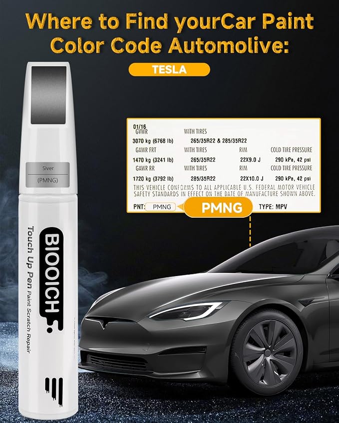 Touch Up Paint Pen Exact Color Match Car Chip and Scratch Repair (for Tesla, Midnight Silver Metallic(PMNG))