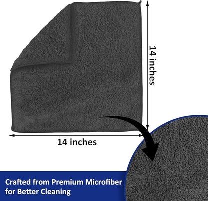 Microfiber Cleaning Cloths (14" x 14") with Double-Sided Coral Fleece, Ultra Absorbent, Lint-Free, Streak-Free, Reusable, Ideal for Car, Kitchen, Window, and Household Cleaning (Pack of 4)