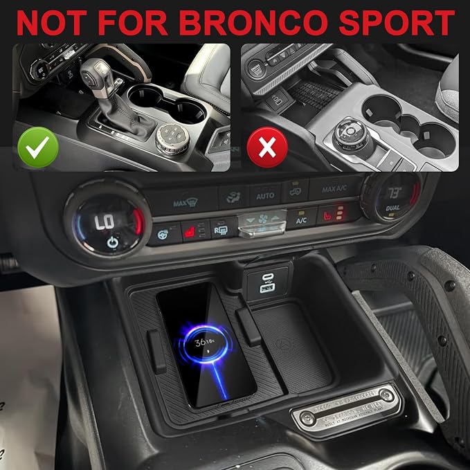 Muslogy Center Console Inserts Compatible with 2025 2026 Ford Bronco Accessories, Center Console Wireless Charger Protective Mat Liner Anti-Slip Phone Charge Area Charging Protection