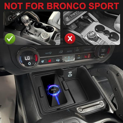 Muslogy Center Console Inserts Compatible with 2025 2026 Ford Bronco Accessories, Center Console Wireless Charger Protective Mat Liner Anti-Slip Phone Charge Area Charging Protection