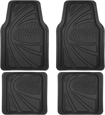 Motor Trend FlexTough Guard All-Weather Floor Mats for Cars – Black Waterproof Rubber Floor Mats, Universal Trim-to-Fit Automotive Accessories for Cars, Trucks & SUV