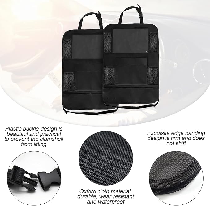 Car Seat Back Organizer, Waterproof and Durable with 10" Table Holder, 9 Storage Pockets for Kids, Travel Accessories, 2 Pack