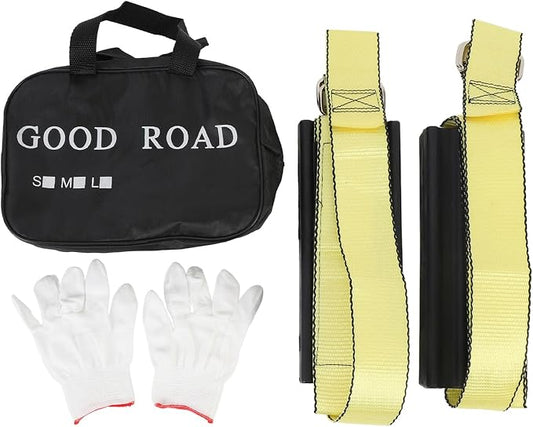 2 Pcs Tire Traction Straps with Work Gloves, Emergency Anti Slip Traction Straps for Trucks and Large SUVs, Non Slip Tire Recovery Device for Snow Mud Ice