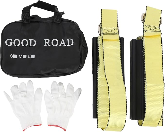 2 Pcs Tire Traction Straps with Work Gloves, Emergency Anti Slip Traction Straps for Trucks and Large SUVs, Non Slip Design for Snow Mud Ice Recovery