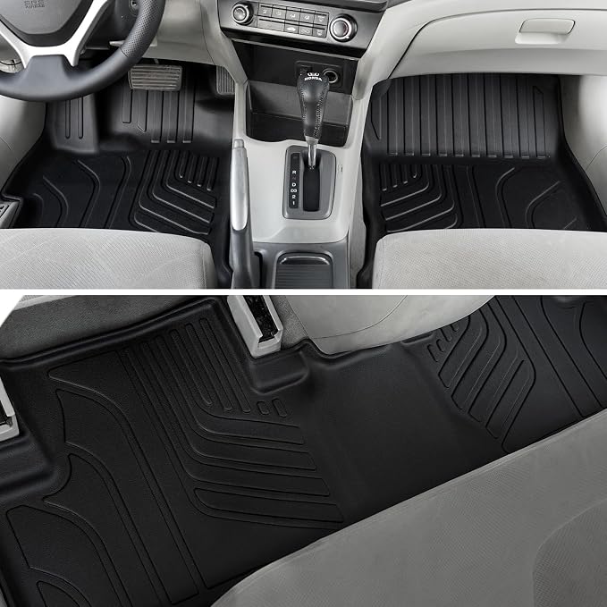 Floor Mats for Honda Civic Sedan 2012-2015, All Weather Floor Mats Trunk Cargo Liner and Door Sill Guards Accessories, Full Coverage Set (Not fit Coupe or Hybrid Models)