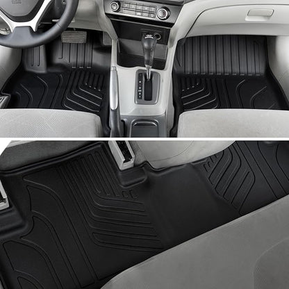 Floor Mats for Honda Civic Sedan 2012-2015, All Weather Floor Mats Trunk Cargo Liner and Door Sill Guards Accessories, Full Coverage Set (Not fit Coupe or Hybrid Models)