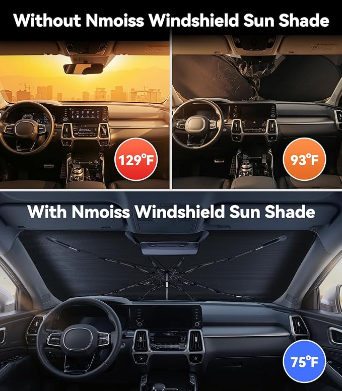 Nmoiss Windshield Sun Shade Umbrella [Vinyl Coating Heat Shield] Fit for Kia Sorento 2021-2026 Accessories, Protect Car from Sun Rays & Heat Damage Keep Cool and Protect Interior
