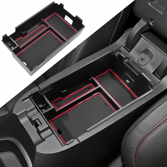 HGWEI Center Console Organizer Tray Compatible with Chevy Equinox 2018 2019 2020 2021 2023 2024 Accessories, Armrest Insert Secondary Storage Box (Not Fit 2025 2026) Red Trim