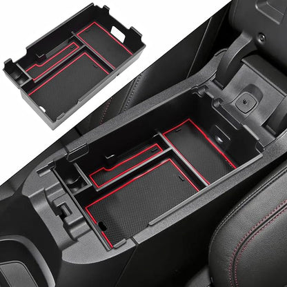 HGWEI Center Console Organizer Tray Compatible with Chevy Equinox 2018 2019 2020 2021 2023 2024 Accessories, Armrest Insert Secondary Storage Box (Not Fit 2025 2026) Red Trim
