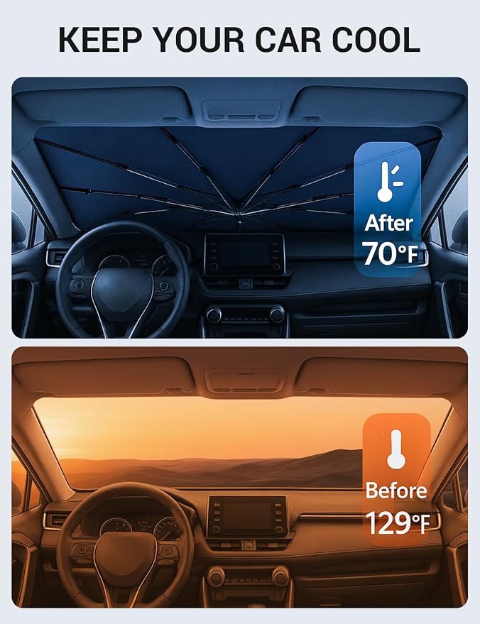 Proadsy Windshield Sun Shade Umbrella for Subaru Forester 2019-2025 2026 Foldable Car Umbrella Sunshade with Soft TPU Handle Spring Structure Crystal Cooling Material Protect Car from Rays & Heat