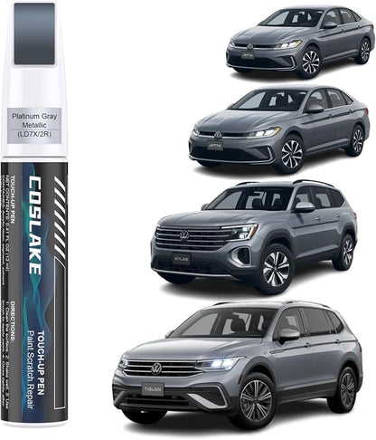 Car Touch Up Paint(Platinum Gray Metallic(LD7X/2R)) for Volkswagen, Car Paint Scratch Repair Kit, Quick & Easy Solution to Repair, 2 in 1 Scratch Remover Pen with 2PCS Disposable Micro Applicators