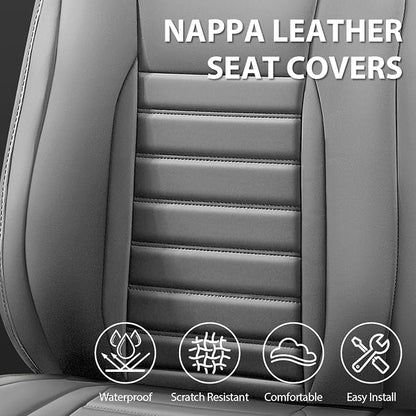 CAR PASS Nappa Leather Car Seat Covers Front Seats, Luxury Seat Protector for Cars, Waterproof Anti-Slip Seat Cushion Airbag Compatible Universal for Sedan SUV Pick-up Truck Automotive Vehicle, Gray