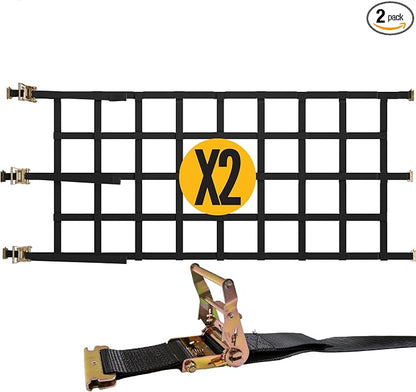 US Cargo Control E Track Cargo Nets for Trailers 82" x 42" (2 Pack), Adjustable Heavy Duty Cargo Net with Ratchets for E-Track and X-Track Systems, 8" x 8" Holes, Use in Enclosed Trailers, Box Trucks