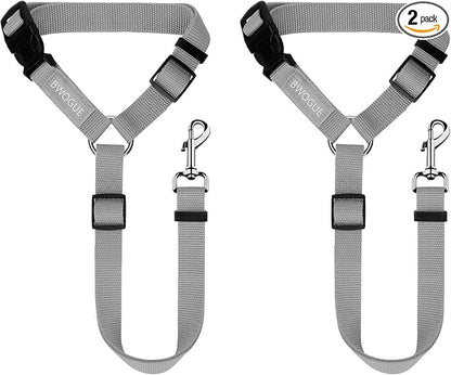 BWOGUE 2 Packs Dog Cat Safety Seat Belt Strap Car Headrest Restraint Adjustable Nylon Fabric Dog Restraints Vehicle Seatbelts Harness Grey