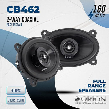 ORION Cobalt Series CB462 4x6” 2-Way Coaxial Car Speakers, 160W, 4 Ohms, Full Range, Enhanced Bass, Polypropylene Cone & Butyl Rubber Surround, Easy Install (Pair)