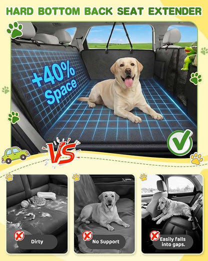 Back Seat Extender for Dogs, Hard Bottom Car Seat Cover Holds 440 LB, Waterproof Scratch Proof Nonslip Dog Seat Cover, Upgraded Material PU Leather Seat Covers Protector for Pet Sedan SUV Trucks